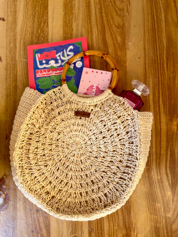 کیف رافیا گرد دسته بامبو